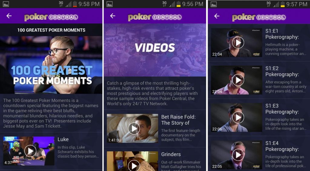 poker central app screenshots