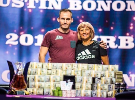Justin Bonomo with mother WSOP One for One Drop