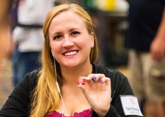 Jamie Kerstetter at the WSOP with her lucky Starburst