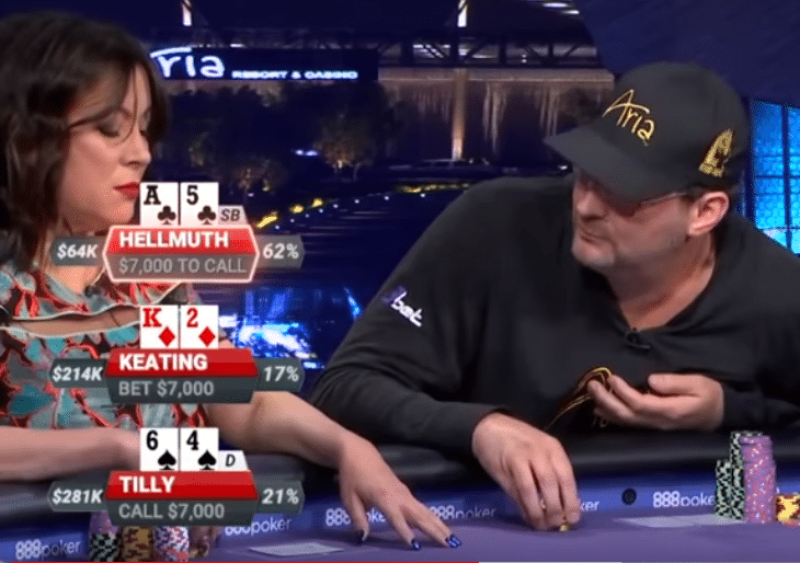 Phil Helmuth staring down Jennifer Tilly looking for a tell.