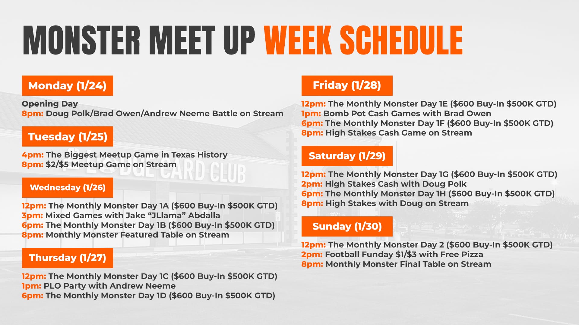 monster meet up week schedule