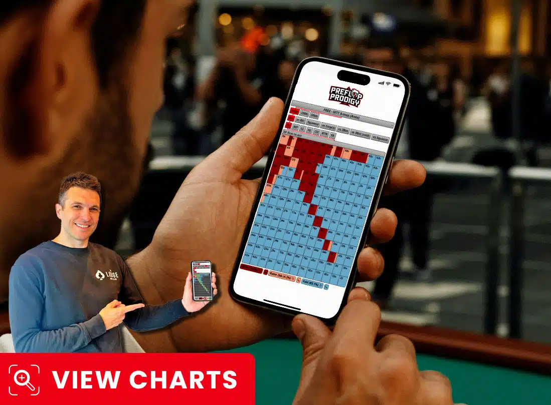 Doug Polk with the Preflop Prodigy charts app open on a phone