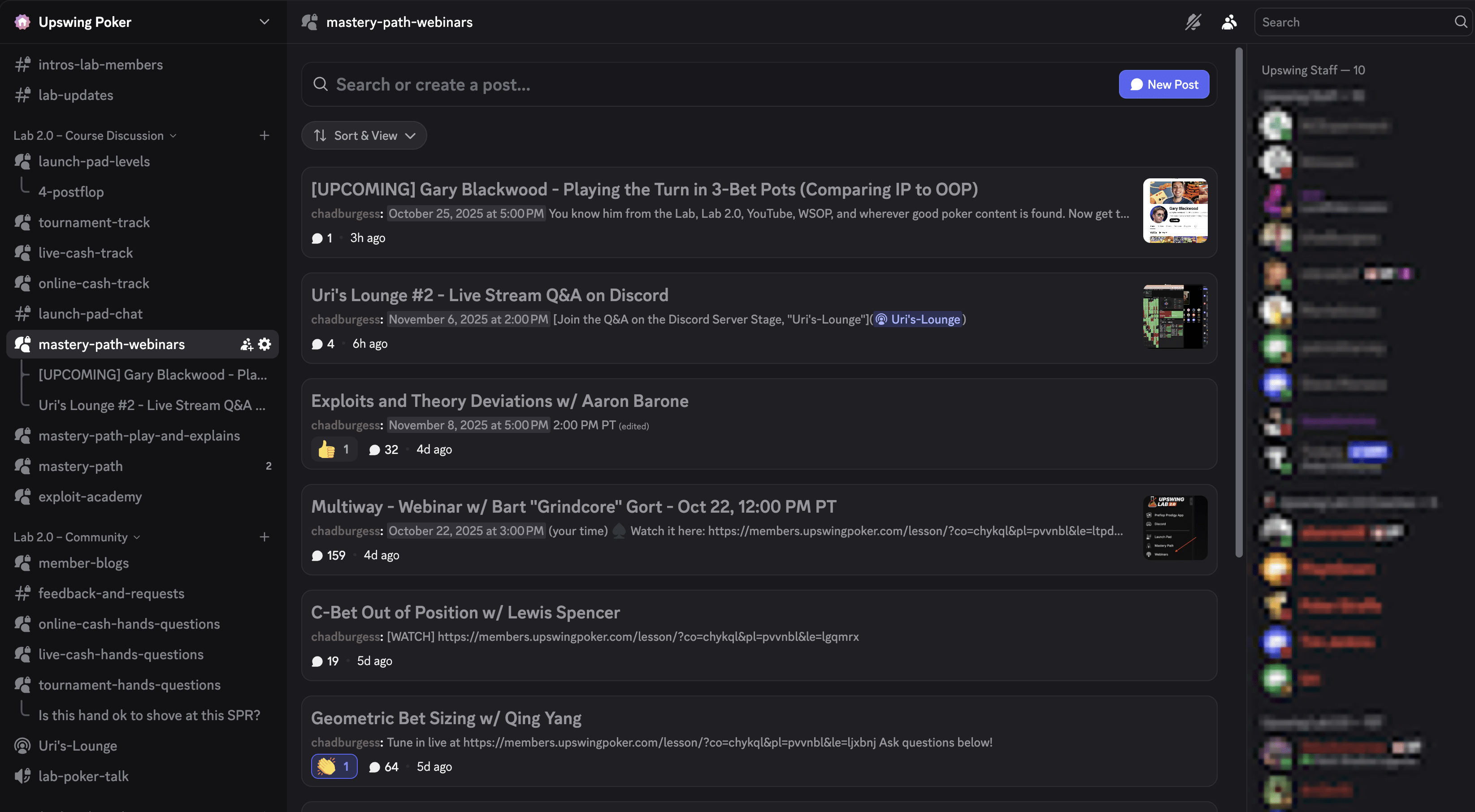 Upswing Poker Lab 2.0 discord screenshot webinars