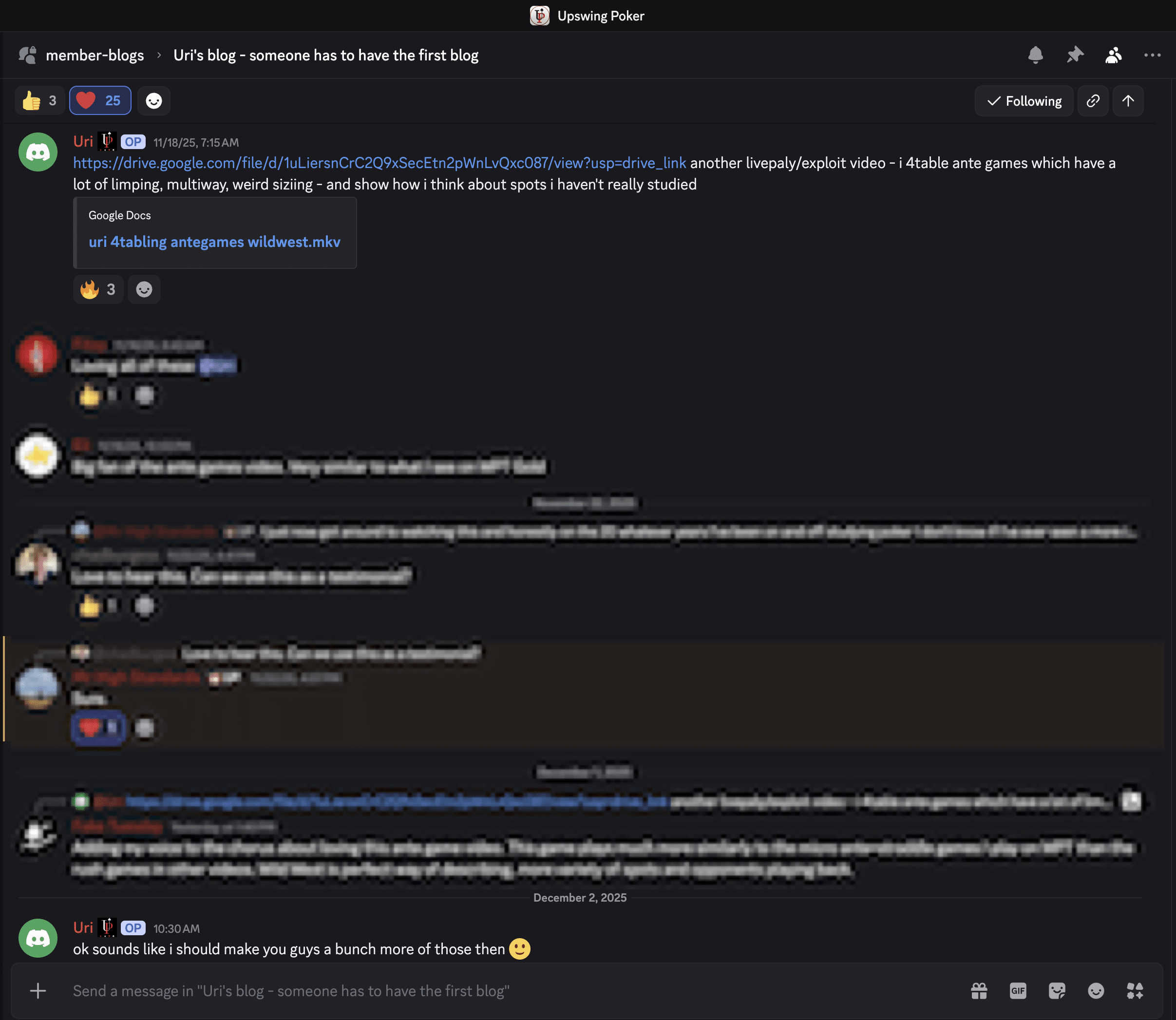 Uri Peleg's Upswing Poker Discord Blog screenshot