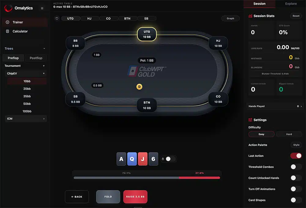 PLO Trainer app interface