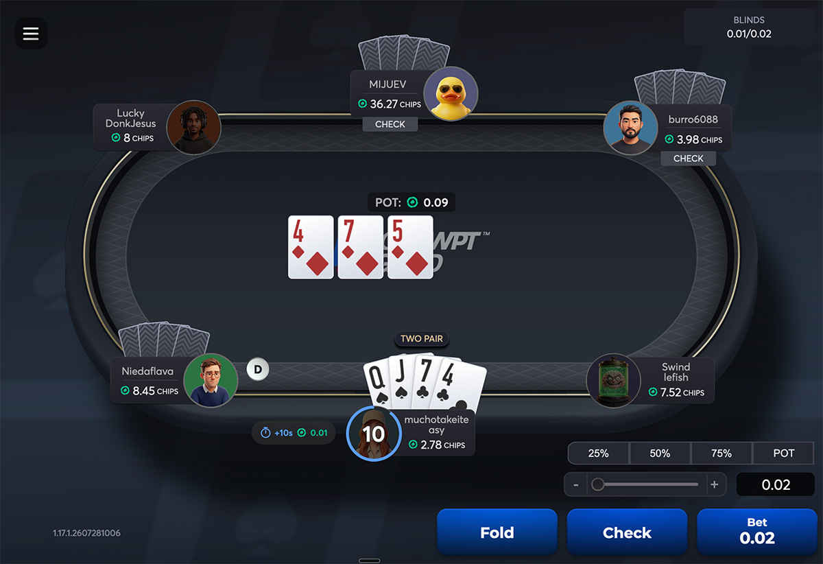 Online Pot Limit Omaha table on ClubWPT Gold